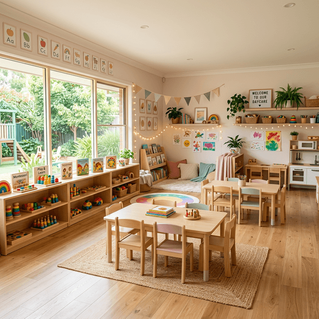 Children spending time together in a bright, welcoming daycare environment.